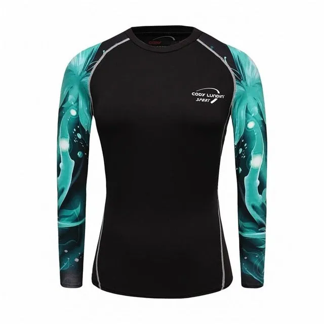 3D Print Muscle Compression Tight Long Sleeve Shirt