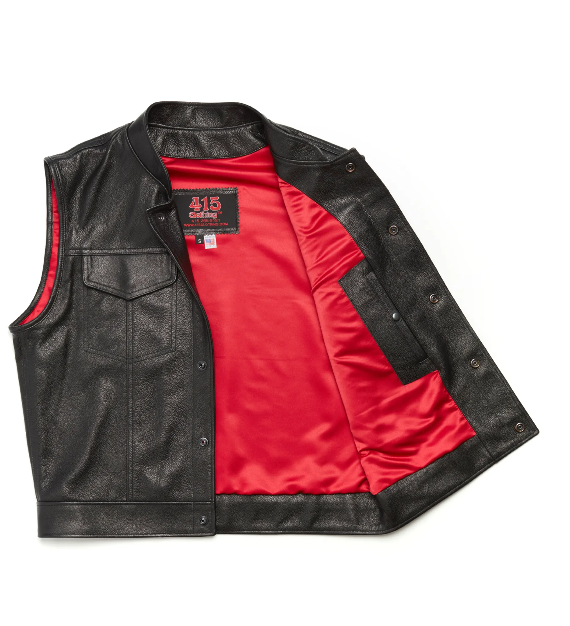 415 Leather Club Style Snap Vest (With Collar)