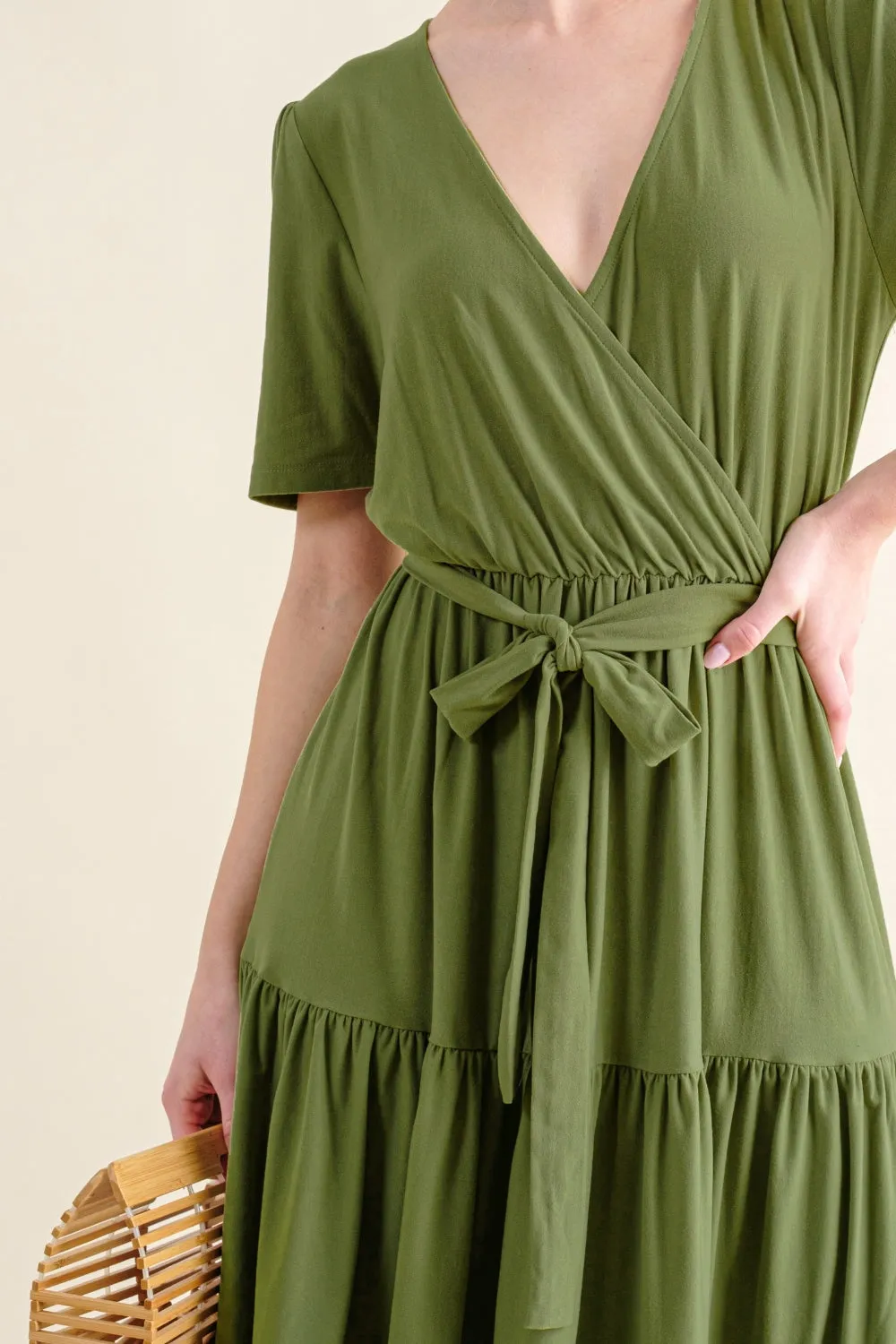 And The Why Soft Short Sleeve Tiered Midi Dress