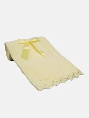 Baby Diamond Knitted Spanish Blanket with Satin Bow-Yellow