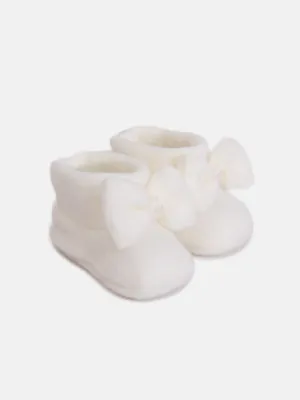 Baby Girl Booties with Bow - IVORY / Cream