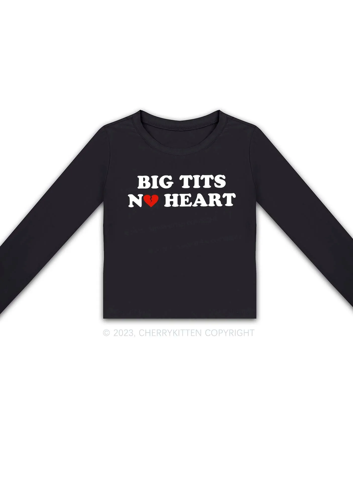 Big Txts No Heart Y2K Long Sleeve Crop Top Cherrykitten