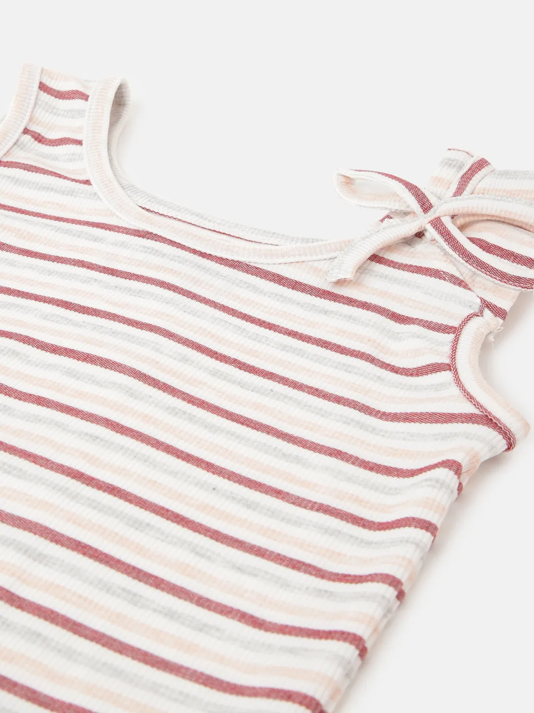 Blue Giraffe Girls White Striped Round Neck Sleeveless T-Shirt