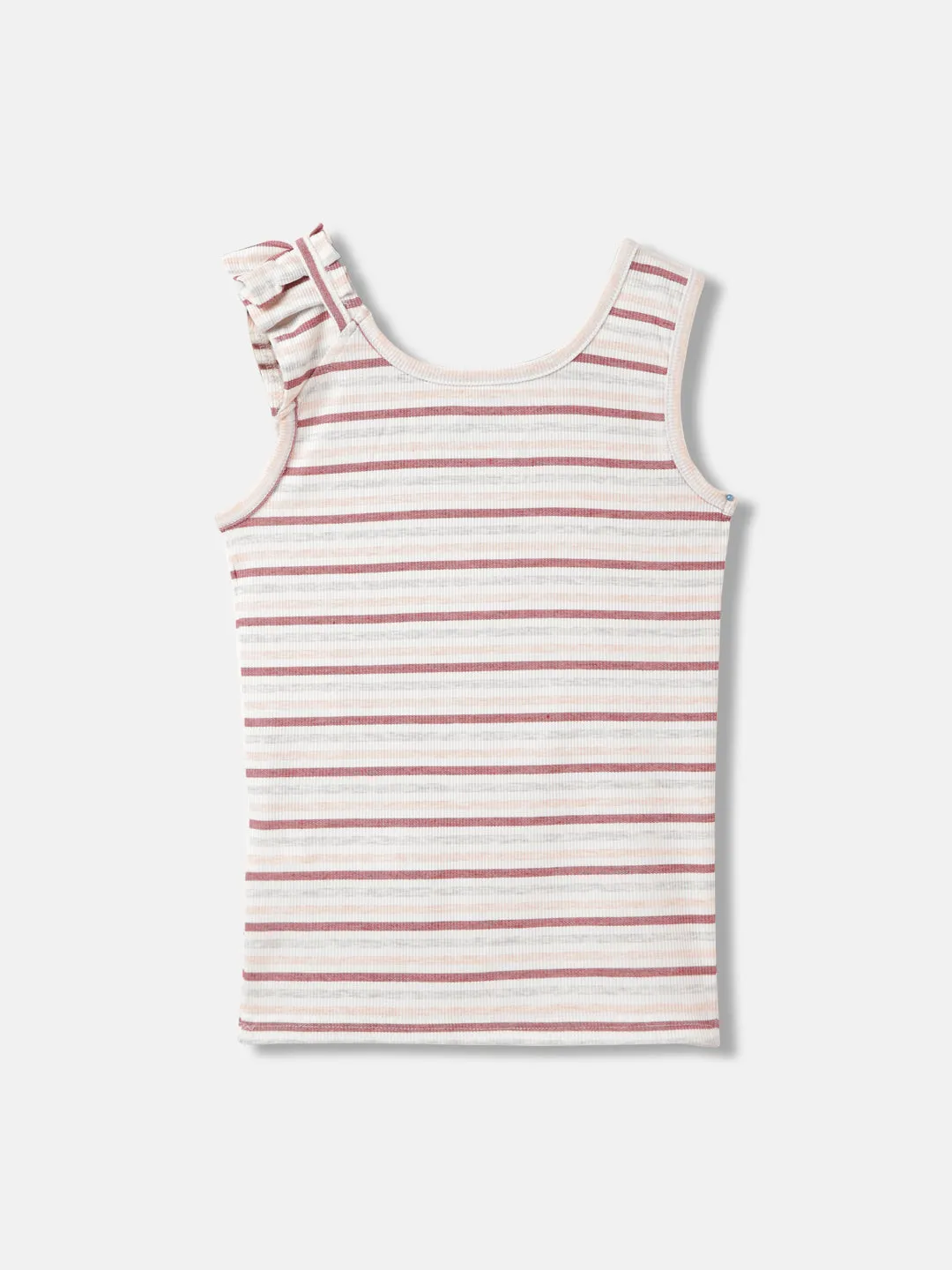 Blue Giraffe Girls White Striped Round Neck Sleeveless T-Shirt