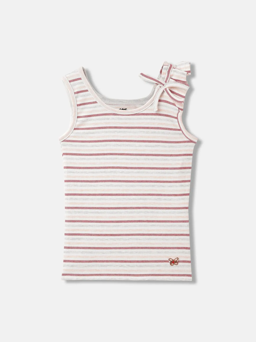 Blue Giraffe Girls White Striped Round Neck Sleeveless T-Shirt