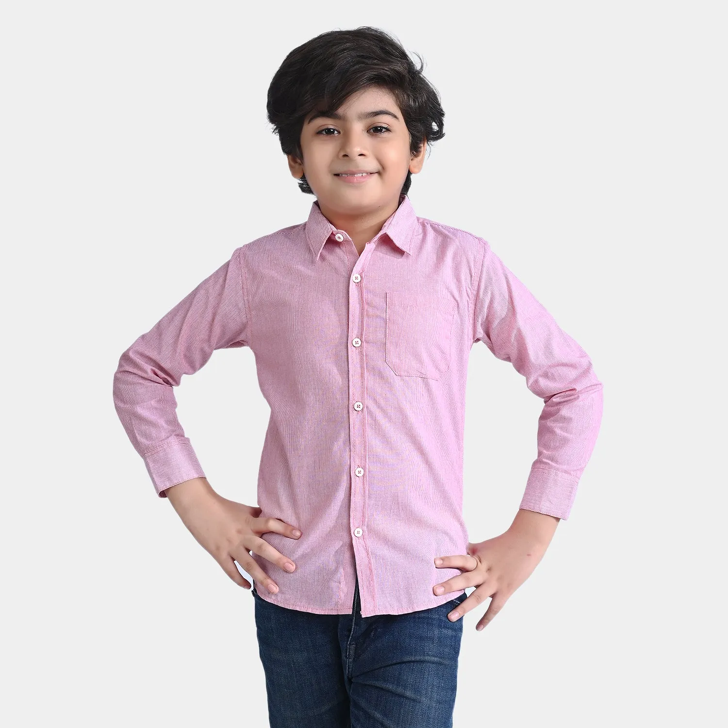 Boys Cotton Casual F/S Shirt- Pink