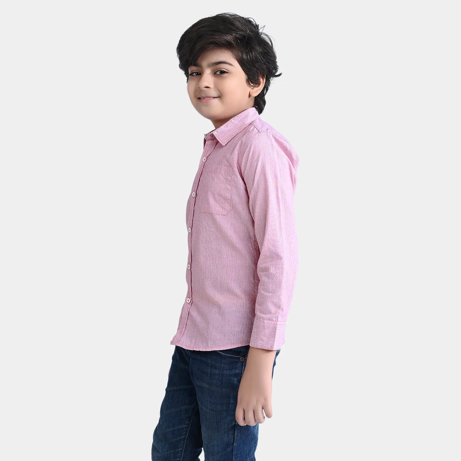 Boys Cotton Casual F/S Shirt- Pink