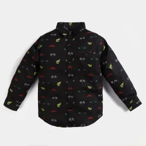 Boys Cotton Casual Shirt Printed -BLACK