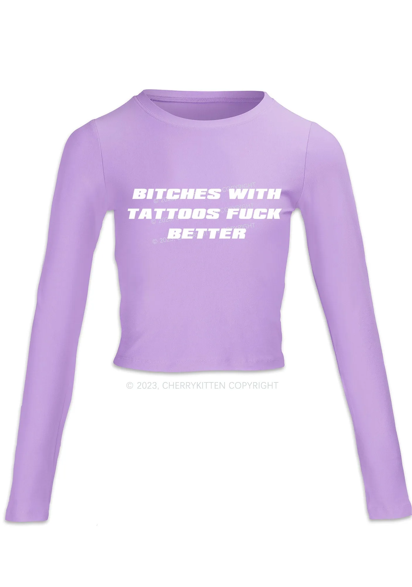 Bxxches With Tattoos Long Sleeve Crop Top Cherrykitten