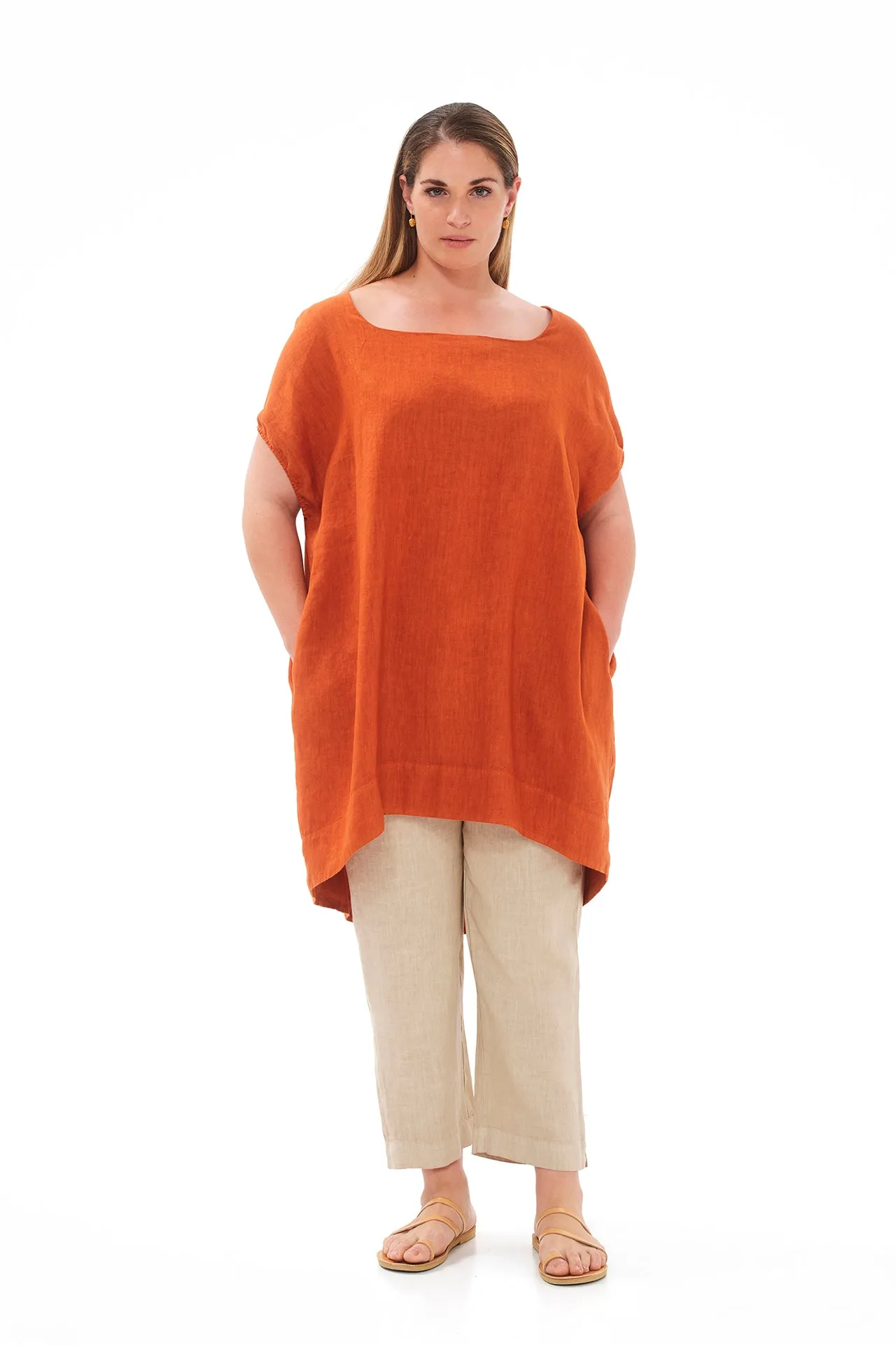 Cami Asymmetrical Linen Dress Orange