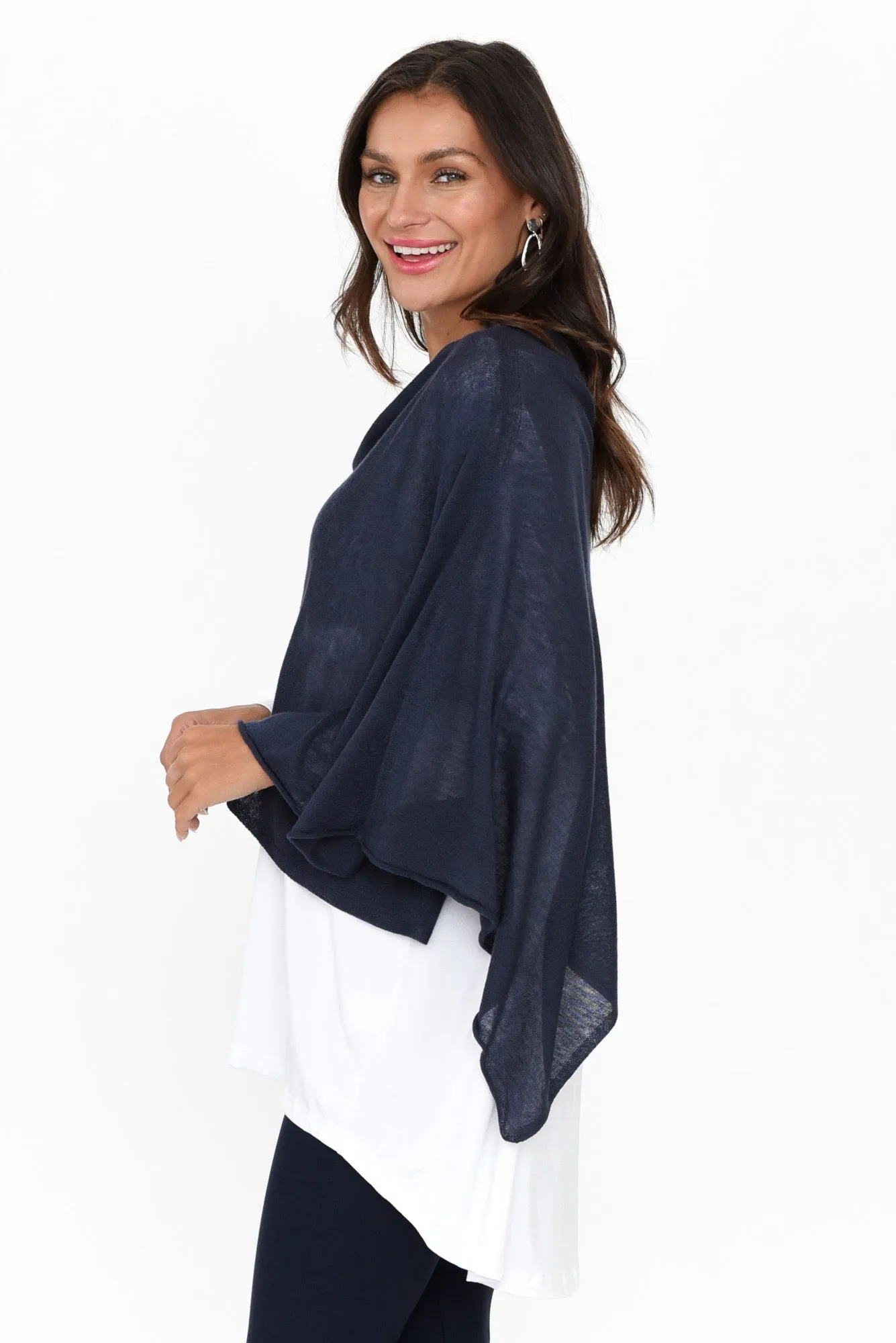 Carrie Navy Cashmere Bamboo Poncho