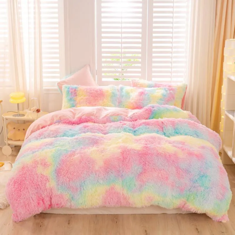 Cozy Bedroom Accessories Tie Dye Fuzzy Duvet Cover Set for Bed Coforter, 3Pcs/Set Including Duvet Cover and Pillowcase without Filler, Soft & Comfortable Bedding Set for Bedroom, Home