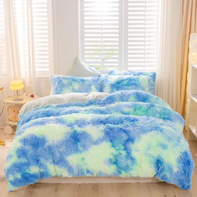 Cozy Bedroom Accessories Tie Dye Fuzzy Duvet Cover Set for Bed Coforter, 3Pcs/Set Including Duvet Cover and Pillowcase without Filler, Soft & Comfortable Bedding Set for Bedroom, Home