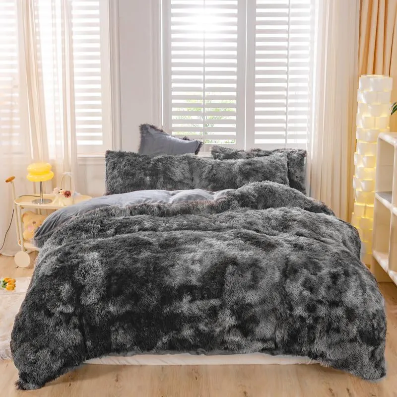 Cozy Bedroom Accessories Tie Dye Fuzzy Duvet Cover Set for Bed Coforter, 3Pcs/Set Including Duvet Cover and Pillowcase without Filler, Soft & Comfortable Bedding Set for Bedroom, Home