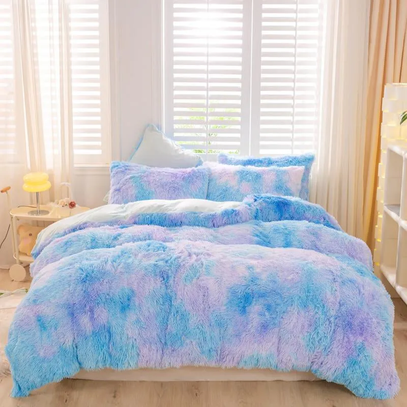 Cozy Bedroom Accessories Tie Dye Fuzzy Duvet Cover Set for Bed Coforter, 3Pcs/Set Including Duvet Cover and Pillowcase without Filler, Soft & Comfortable Bedding Set for Bedroom, Home