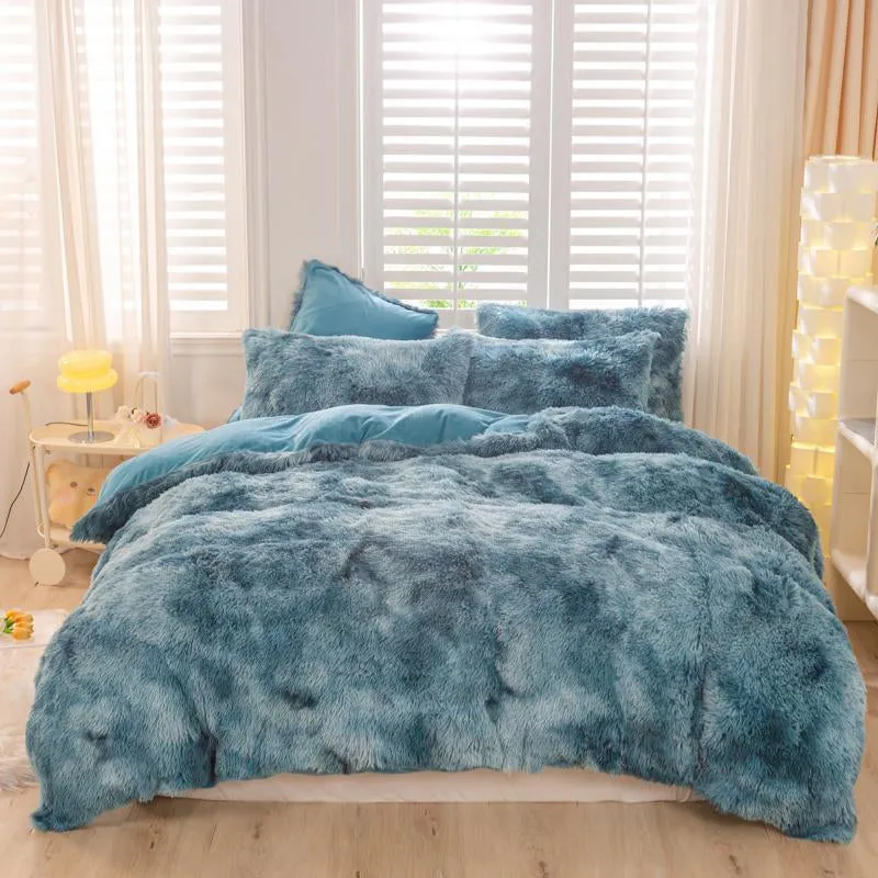 Cozy Bedroom Accessories Tie Dye Fuzzy Duvet Cover Set for Bed Coforter, 3Pcs/Set Including Duvet Cover and Pillowcase without Filler, Soft & Comfortable Bedding Set for Bedroom, Home