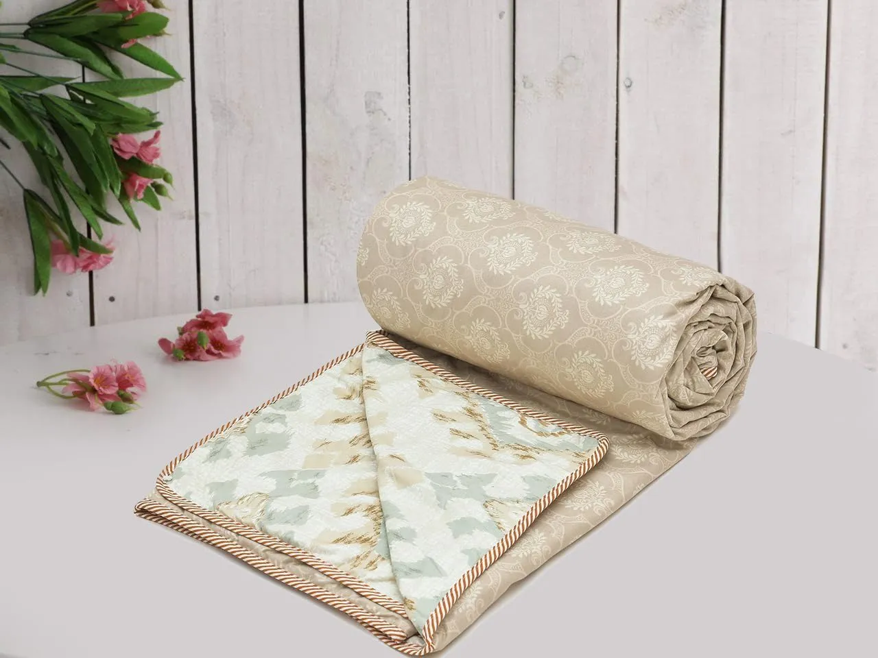 COZY FURNISH Super Soft Brushed Microfiber Cotton 3 Layer Breathable Double Dohar Lightweight Bed Dohar 84X96(Inches) 213X243(CM) Flannel Dohar Throws for Bed (Beige)