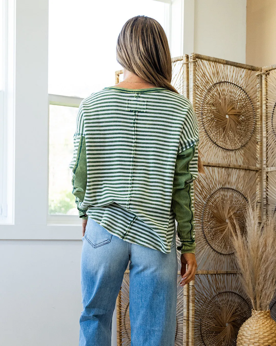 Extra Credit Striped Thermal Top - Green