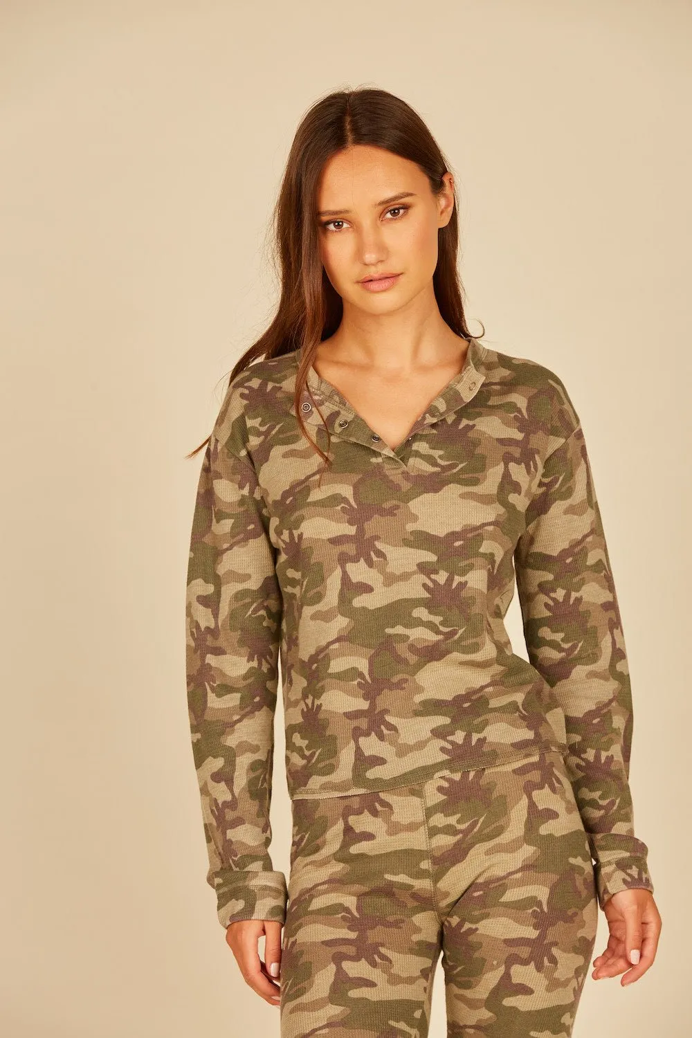 Green/Grey Camo Thermal Henley