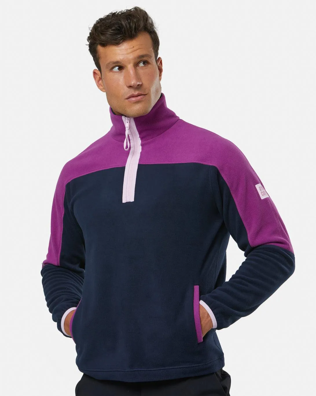 Half Zip Polar Fleece in Obsidian/Vivid Pink