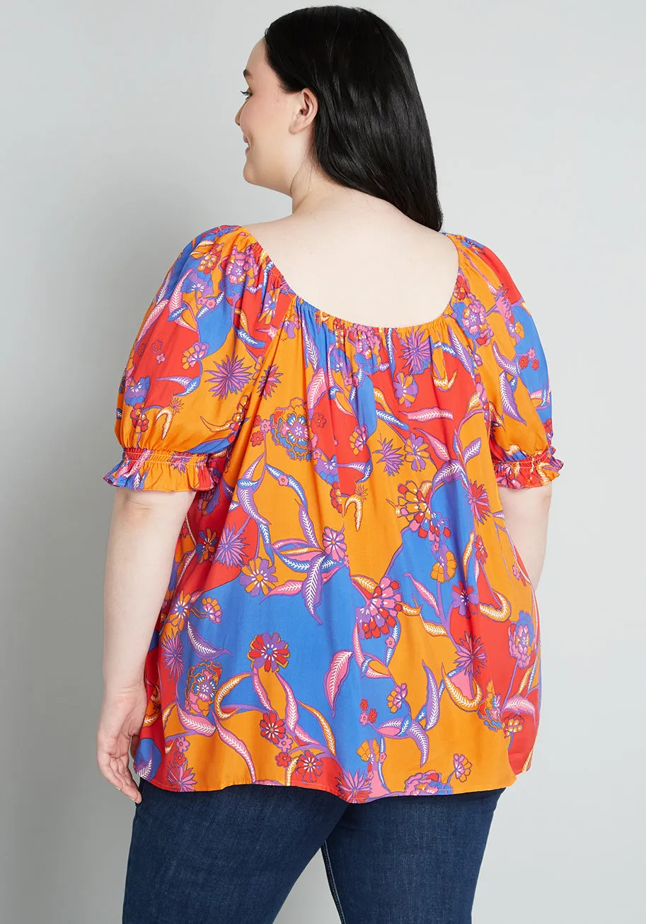 In All My Vibrance Peasant Blouse in Bali Floral