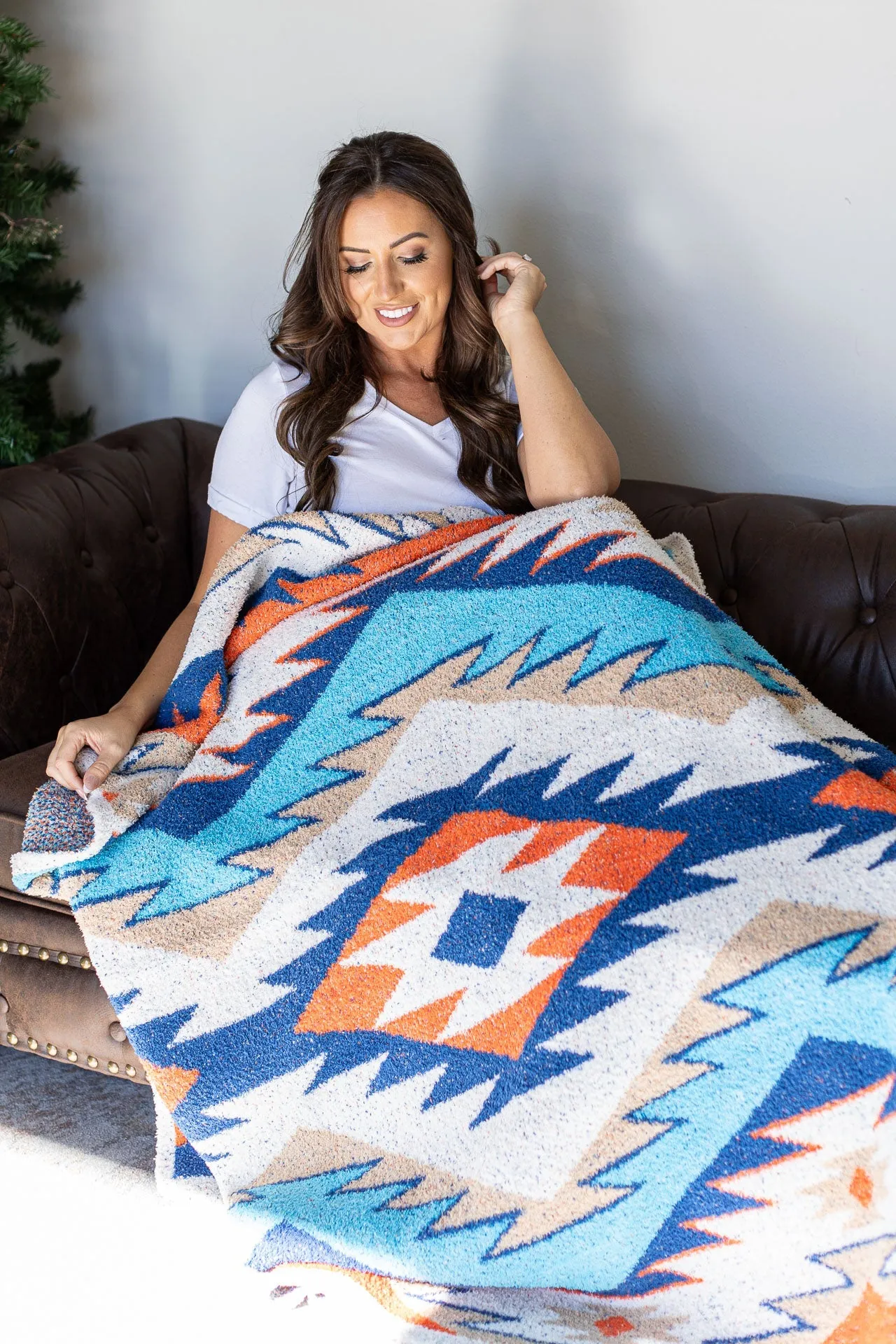 IN STOCK Plush and Fuzzy Blanket - Teal Mix Aztec