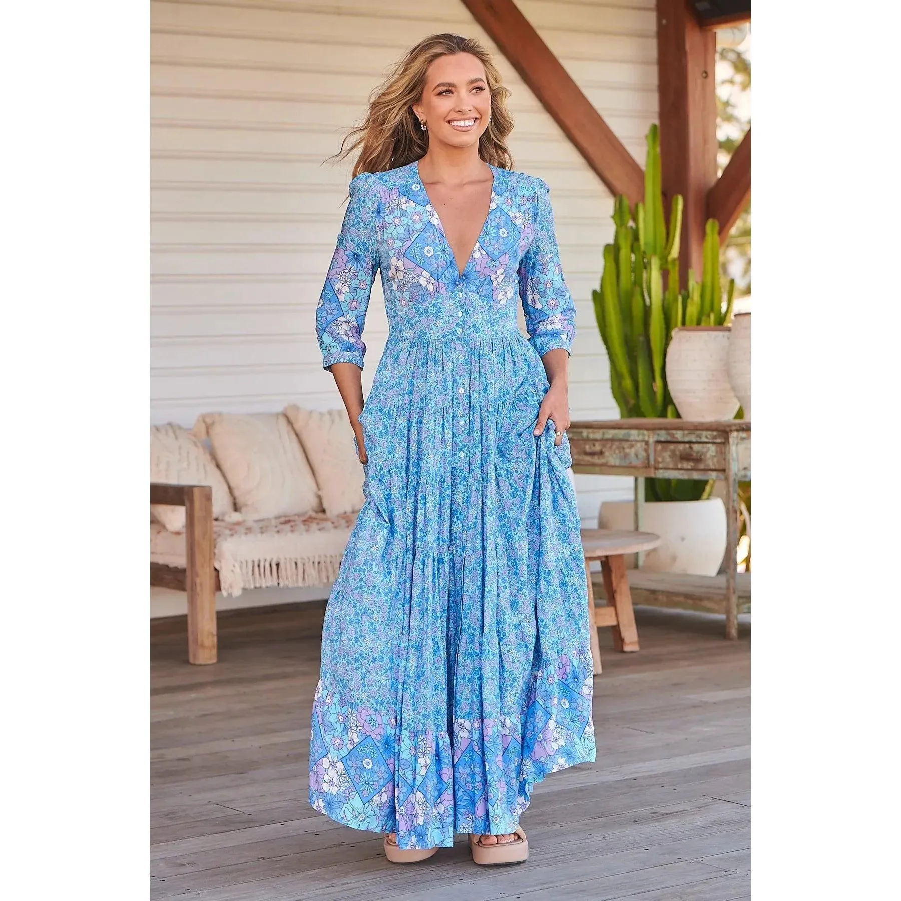 JAASE Pompeii Blue Print Berry Maxi Dress