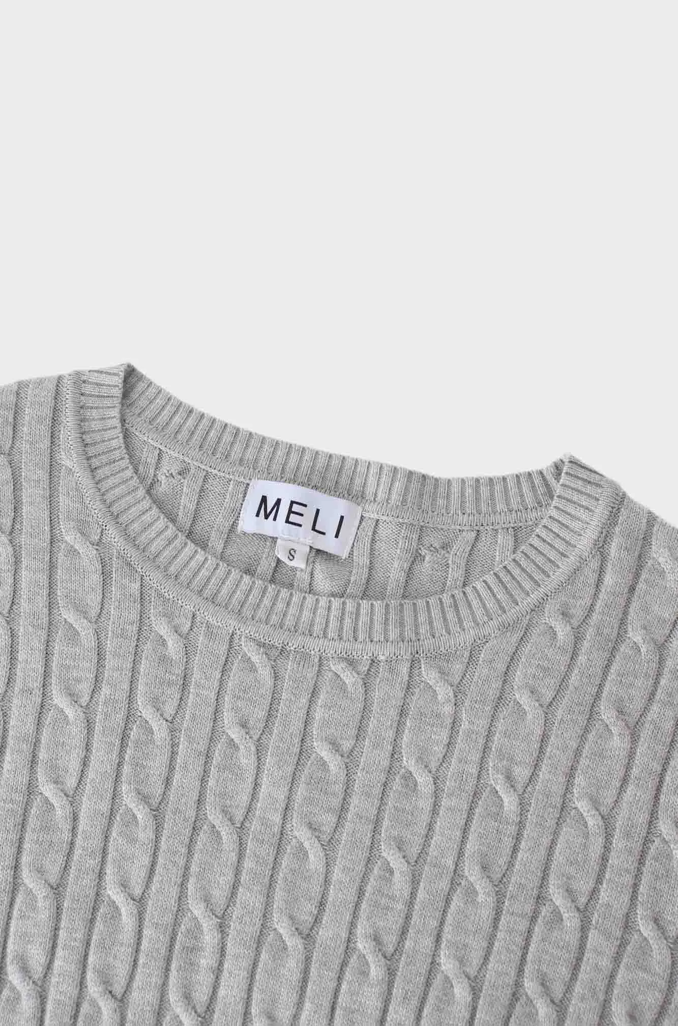 Knit Cable Sweater-Heathered Grey