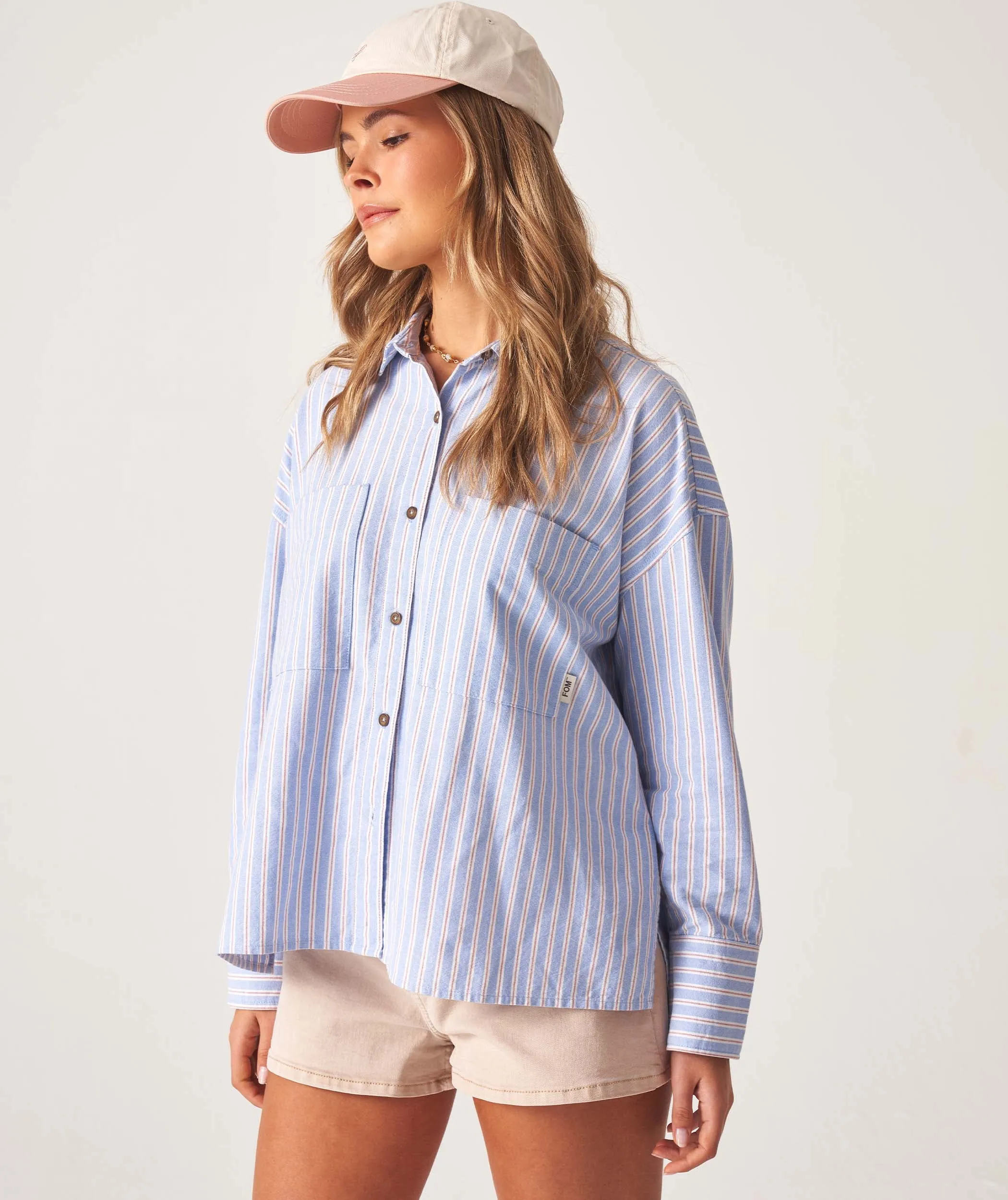 Ladies Oxford Long Sleeve Shirt - Sky Blue Stripe