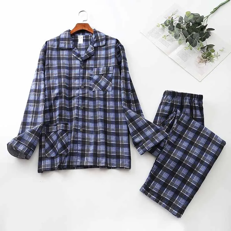 Long-sleeved Trousers And Brushed Plaid Pajama Set