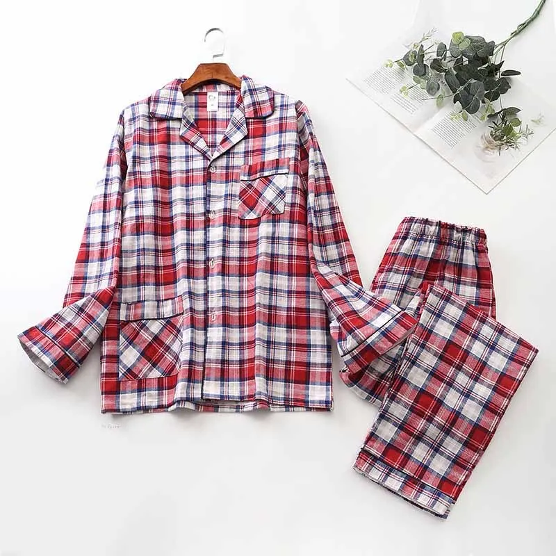 Long-sleeved Trousers And Brushed Plaid Pajama Set