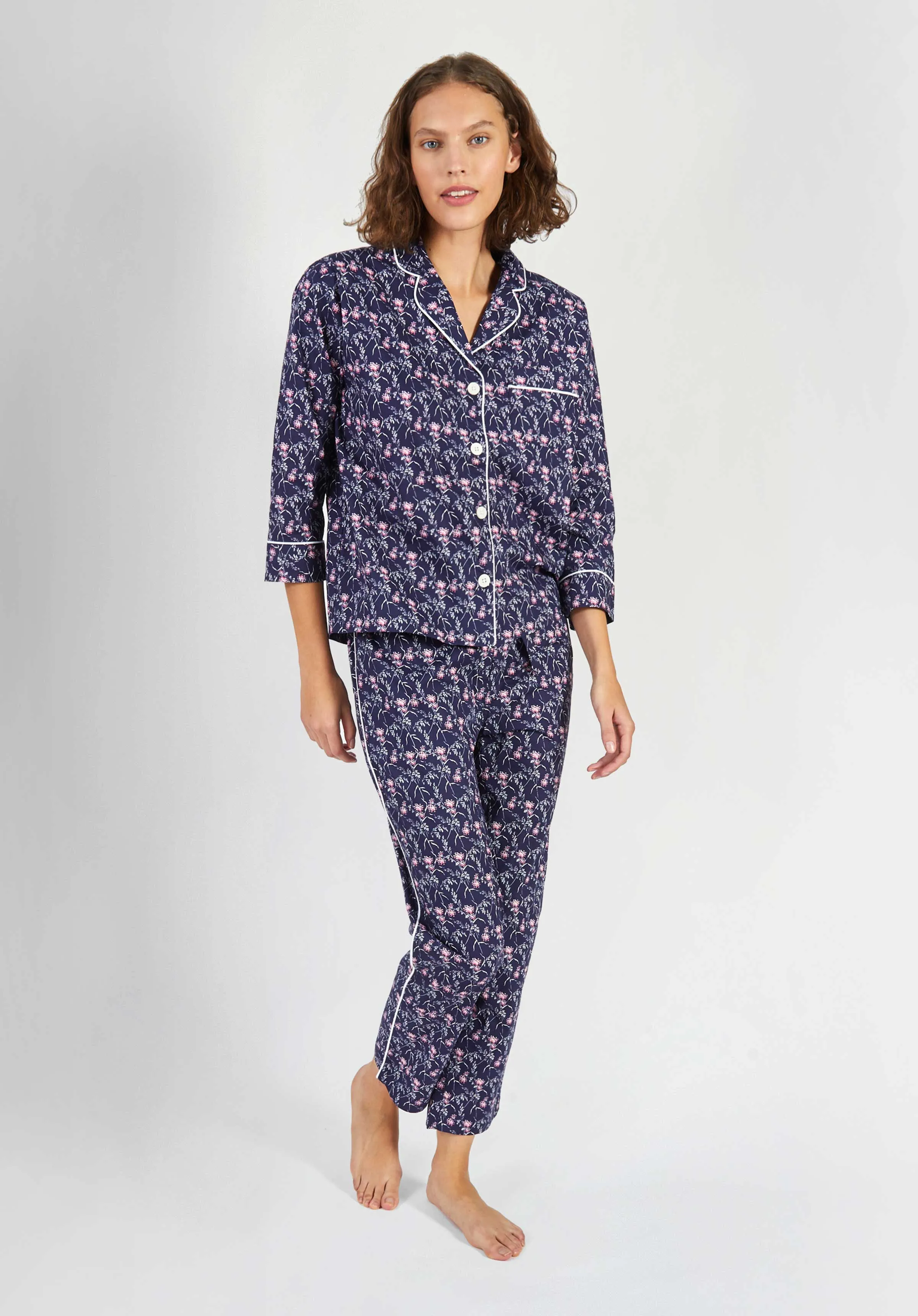 Marina Pajama Set in Pink Berry Floral Navy