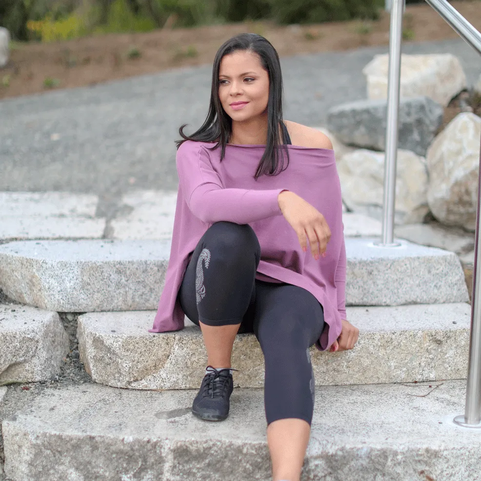 Mauve Convertible Off Shoulder Layering Tunic & Cardigan