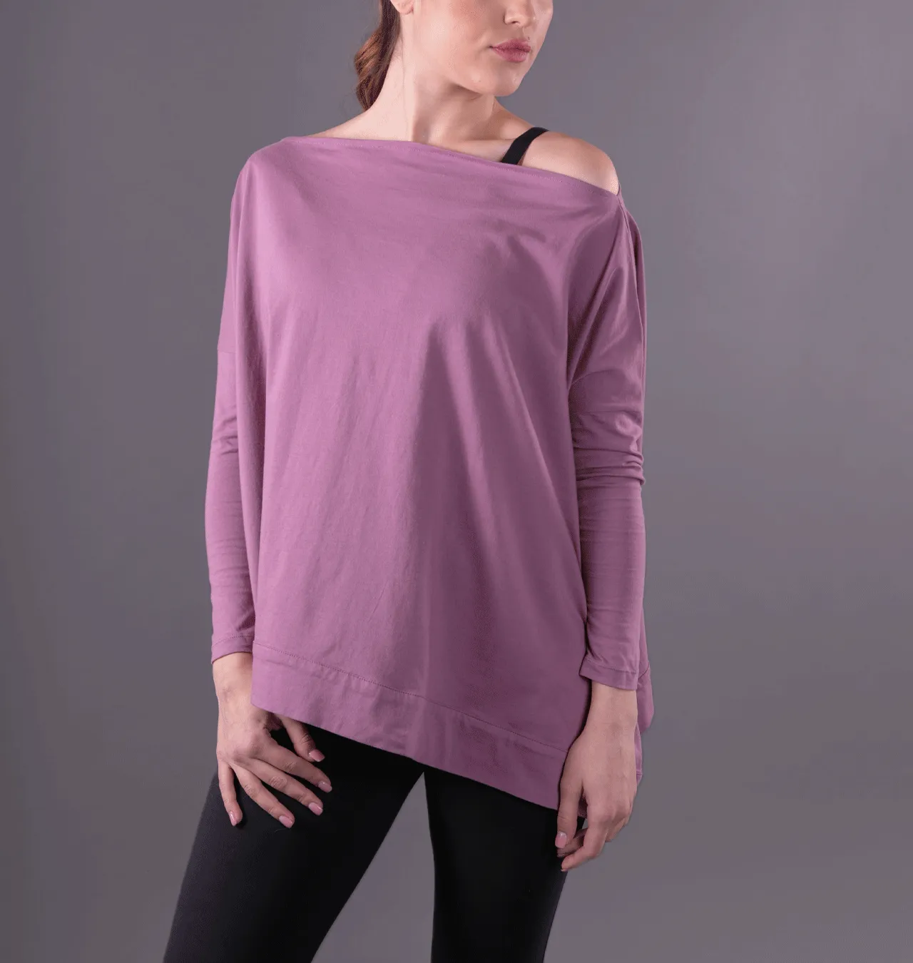 Mauve Convertible Off Shoulder Layering Tunic & Cardigan