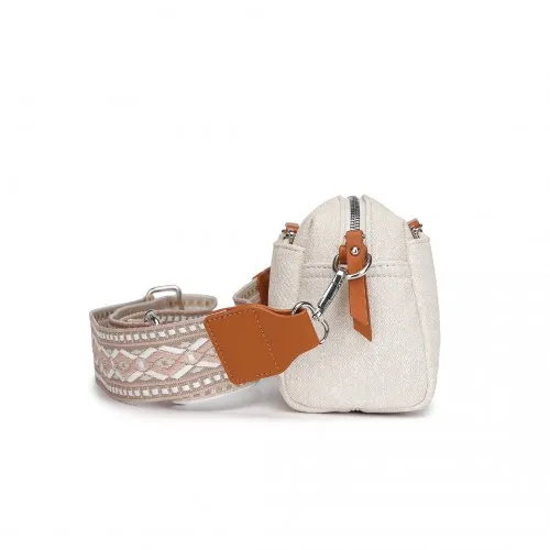 Miss Lulu Ethnic Jacquard Strap Water-Resistant Crossbody Bag - Beige | Stylish & Functional Everyday Bag