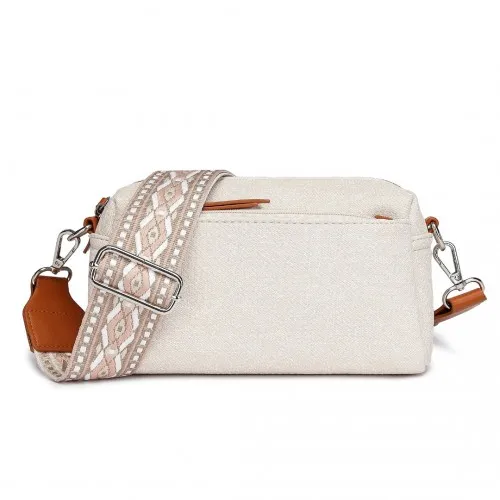 Miss Lulu Ethnic Jacquard Strap Water-Resistant Crossbody Bag - Beige | Stylish & Functional Everyday Bag