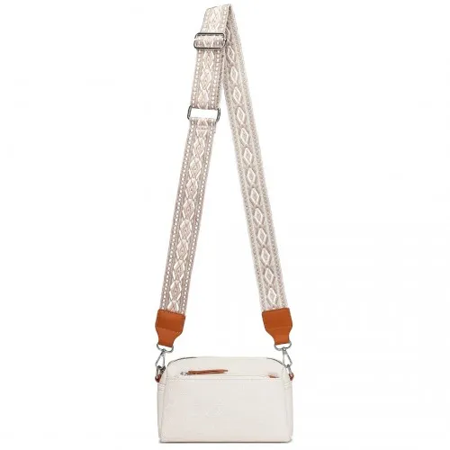 Miss Lulu Ethnic Jacquard Strap Water-Resistant Crossbody Bag - Beige | Stylish & Functional Everyday Bag