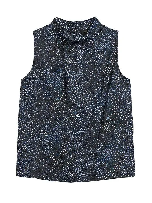 Mock-Neck Top in Navy Dot