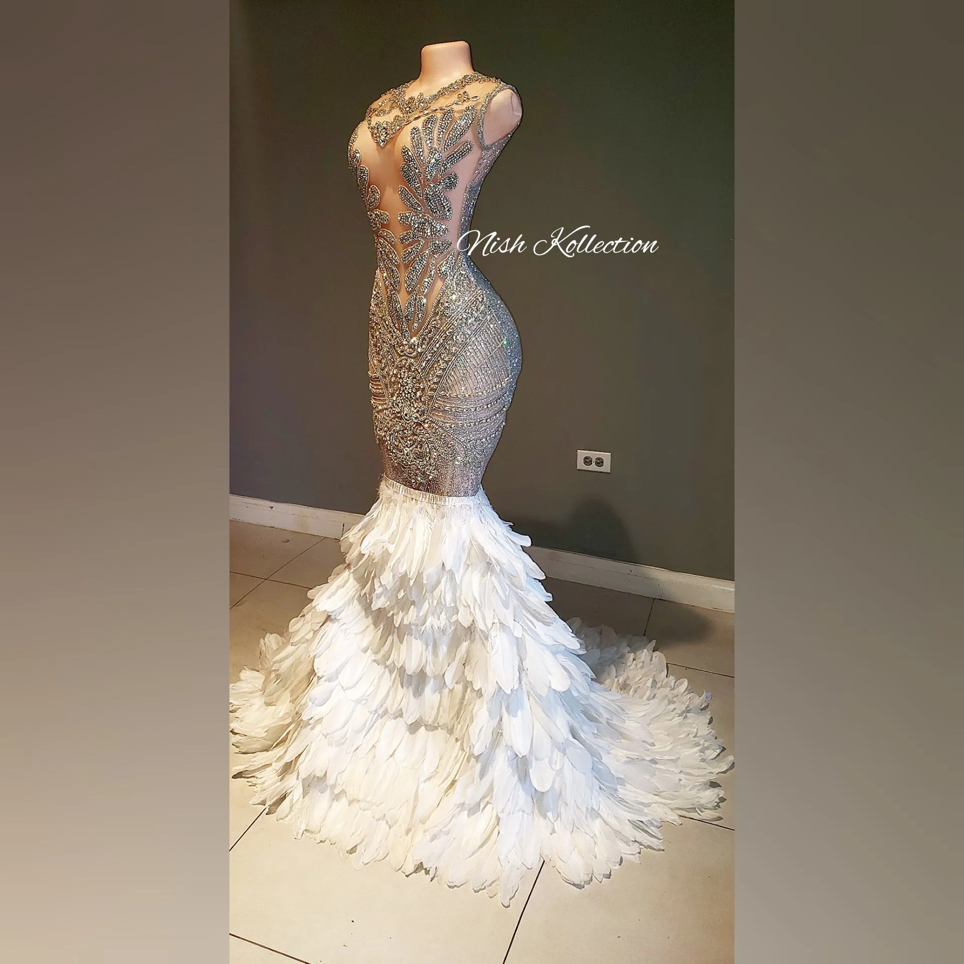 Naijah Feather Rhinestone Mermaid Gown