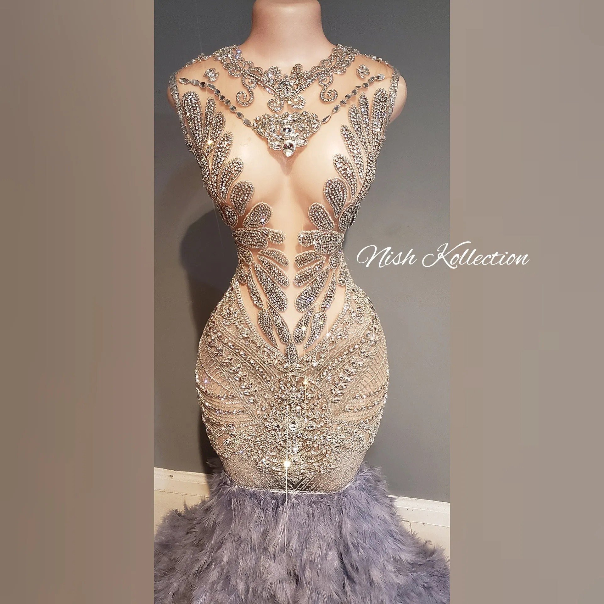 Naijah Feather Rhinestone Mermaid Gown