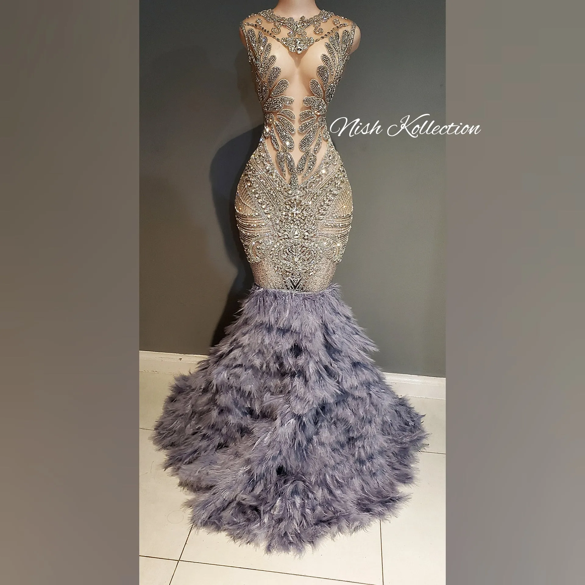 Naijah Feather Rhinestone Mermaid Gown