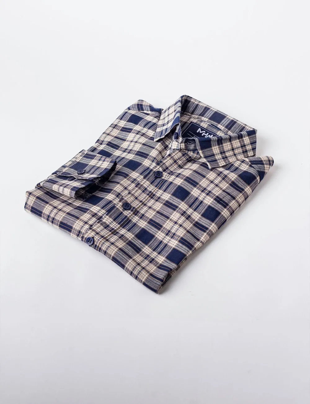 Navy Blue & White Checkered Casual Shirt