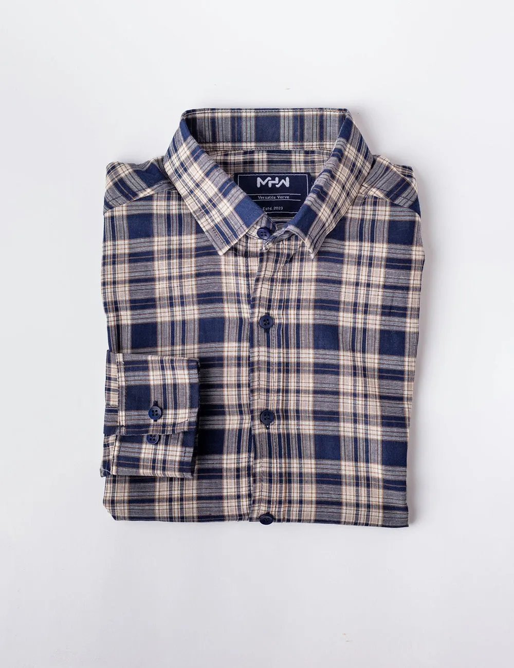 Navy Blue & White Checkered Casual Shirt