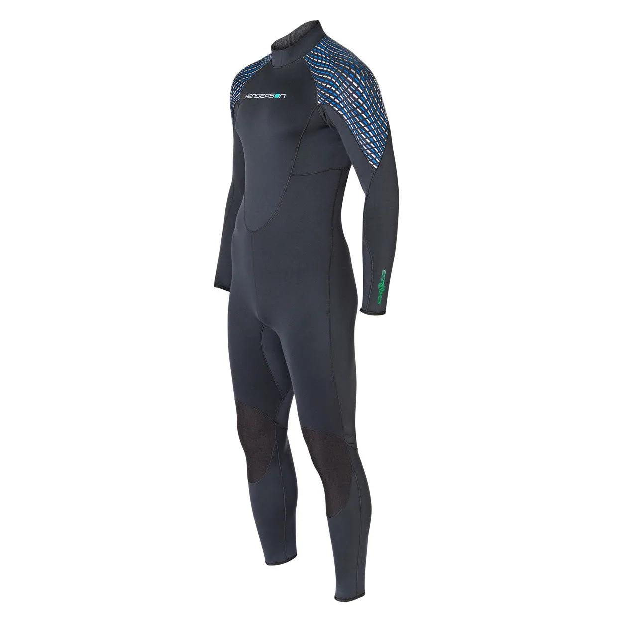 Open Box Henderson 3mm Mens Greenprene Back Zip Full Wetsuit - Black/Blue/Silver - X-Large