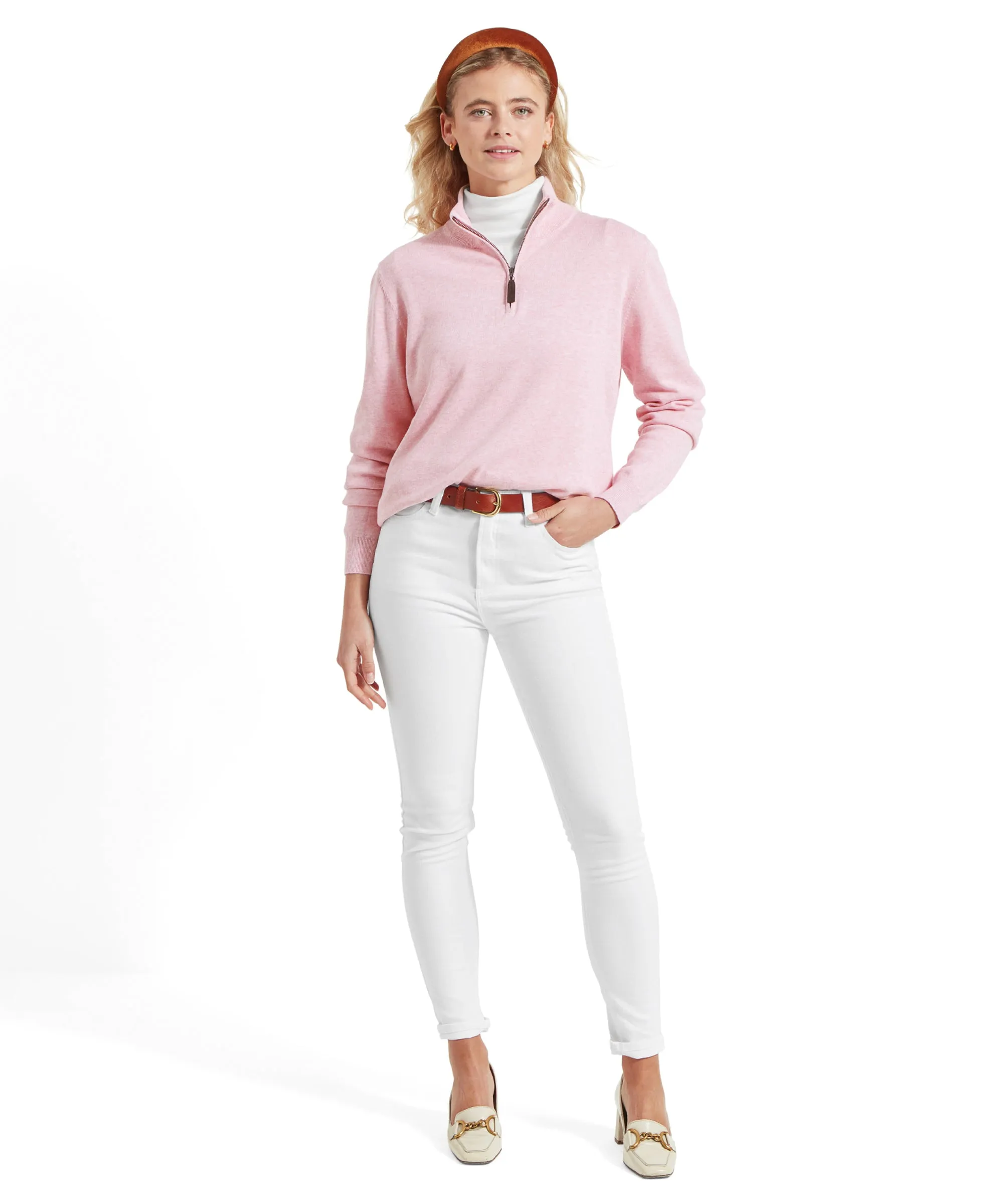 Polperro Quarter Zip Jumper - Pink Marl