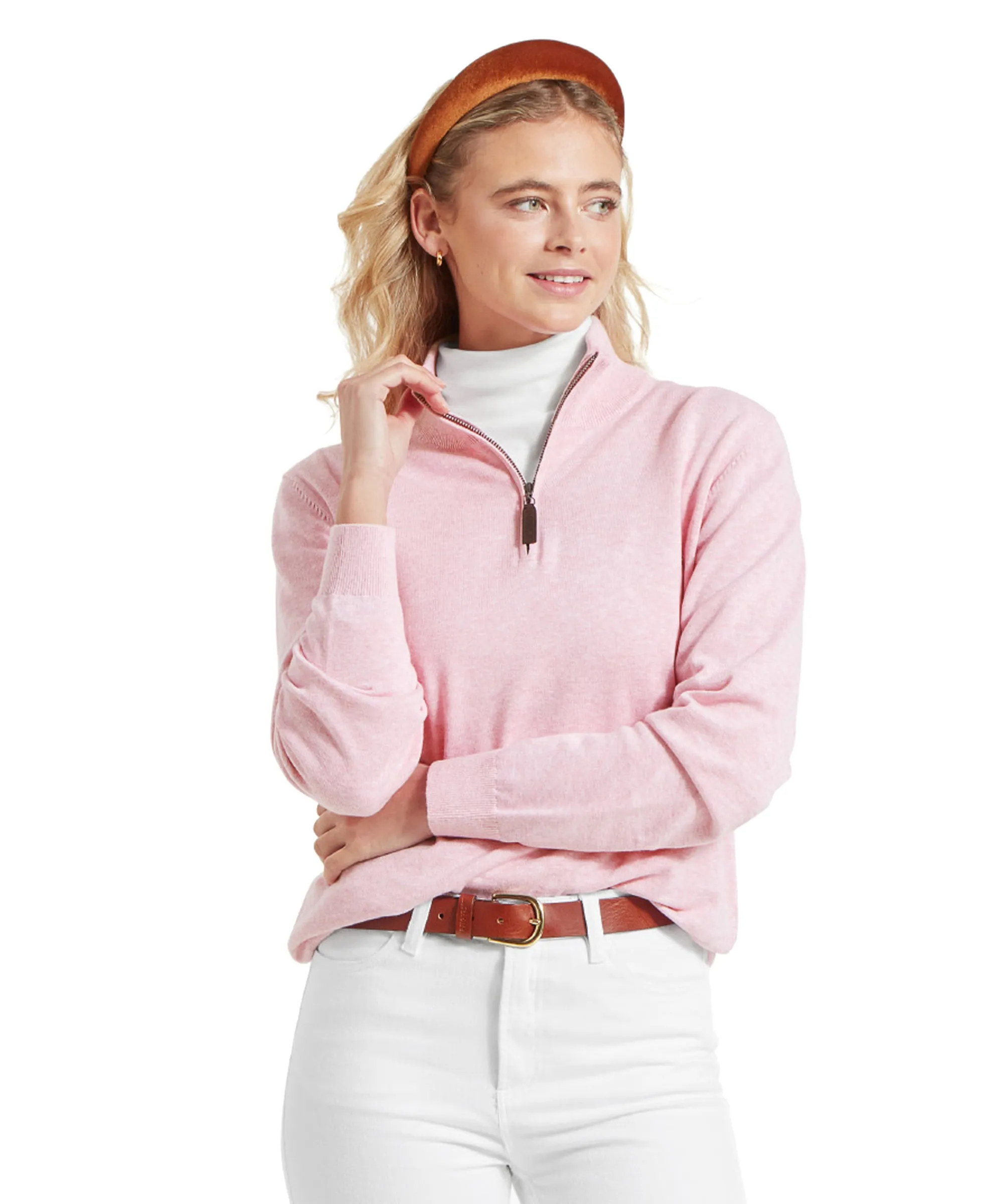 Polperro Quarter Zip Jumper - Pink Marl