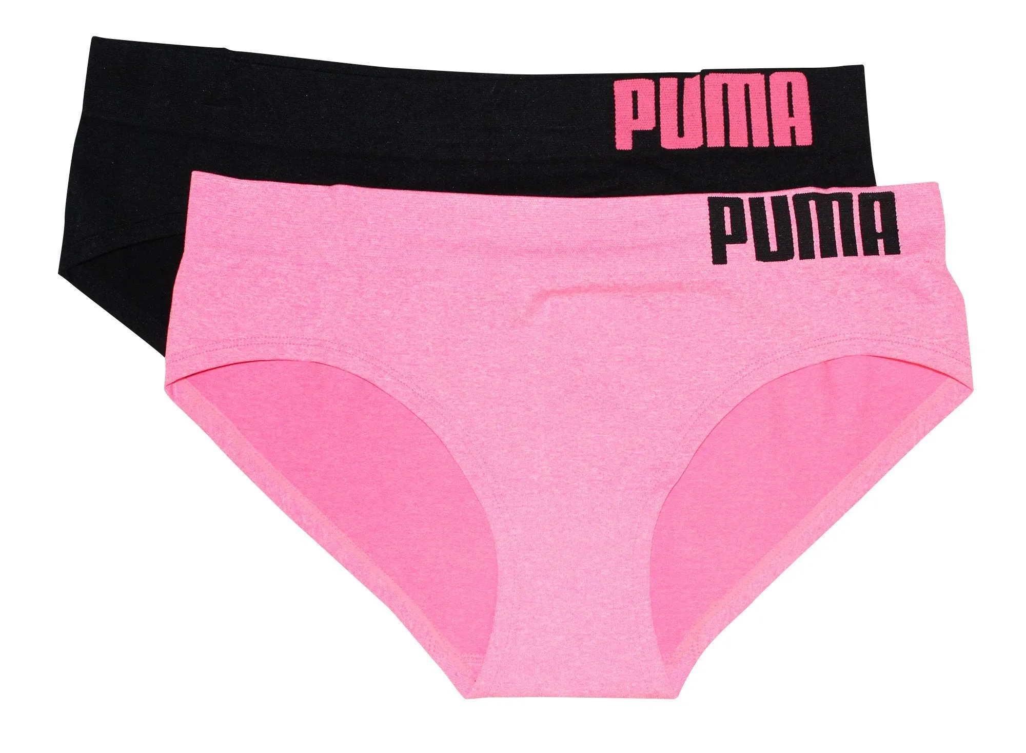 Puma Women's 2-Pack Seamless Wide Waistband Super Soft Sport Stretch Bikini Panty