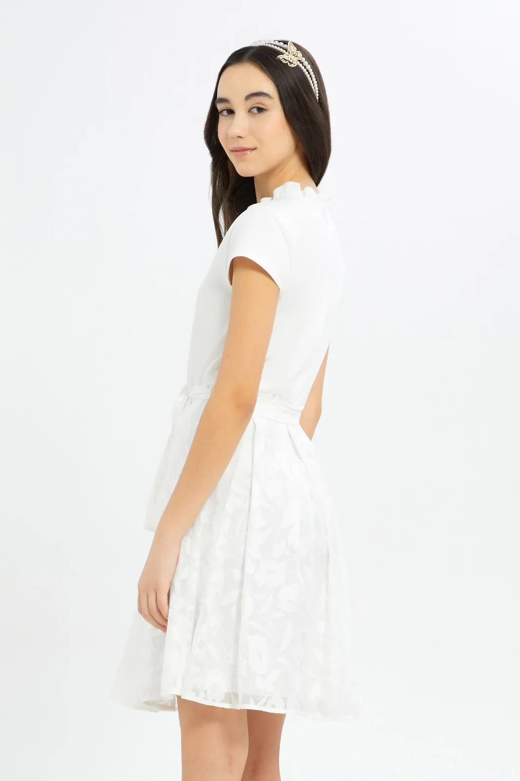 Senior Girls White Organza Skirt Dress