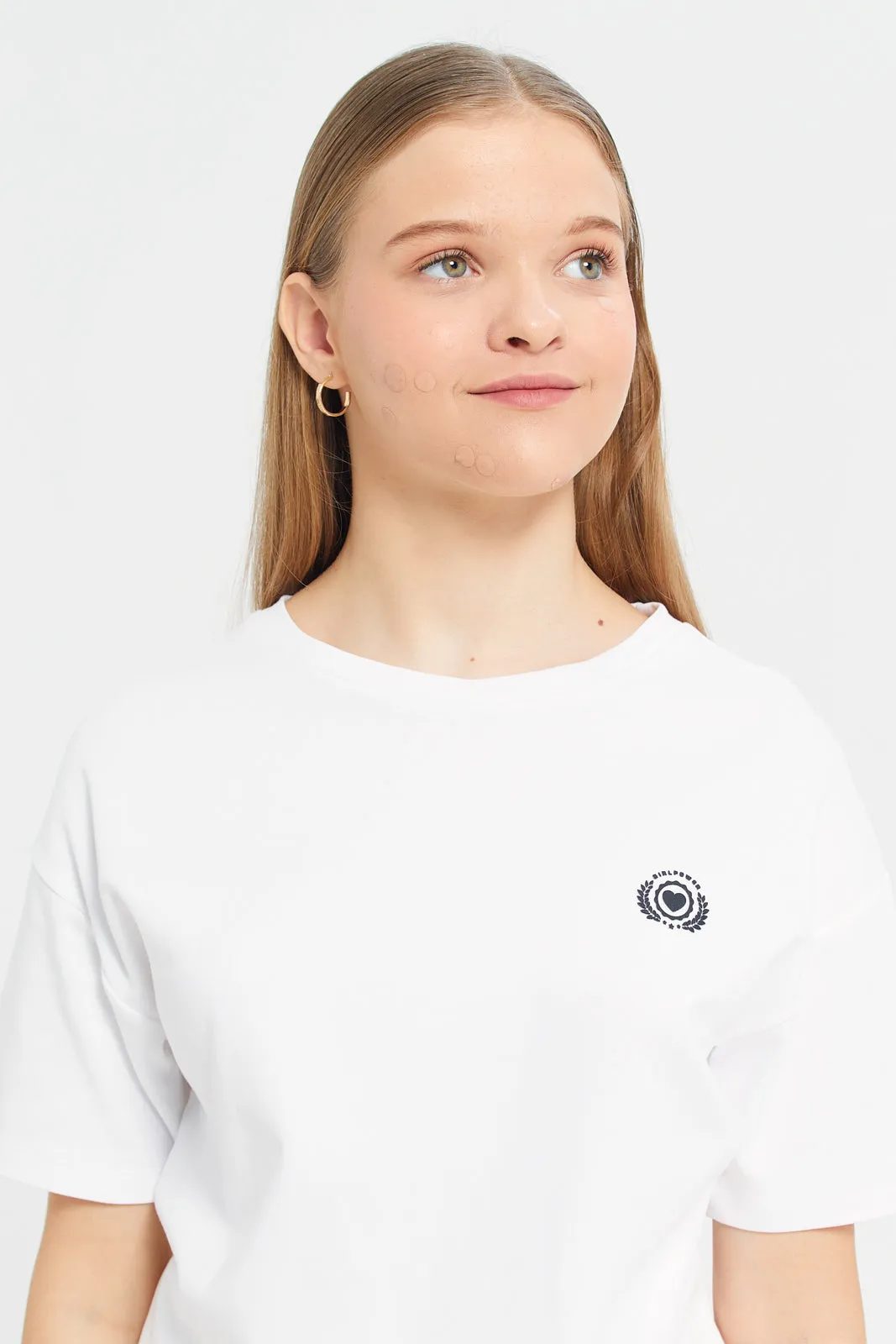 Senior Girls White Plain Boxy T-Shirt