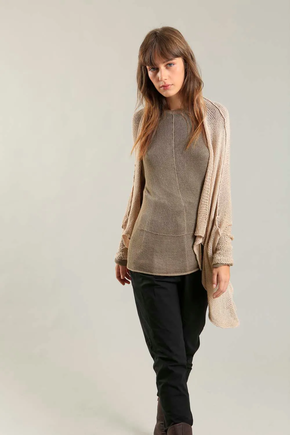 Sheer knit Cross Bamboo shirt - Camel Gold